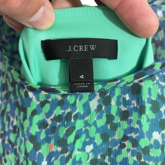 J. Crew Sweet Meadow Silk Midi Dress Women's Blue Green Watercolor Dots Size 4 - Picture 9 of 10